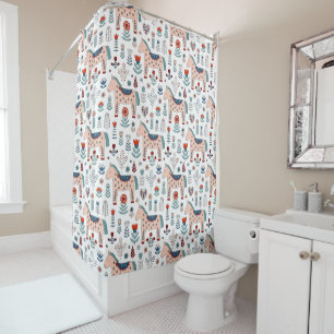 Scandinavian Horse Folk Art Pattern Shower Curtain
