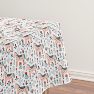 Scandinavian Horse Folk Art Pattern Tablecloth