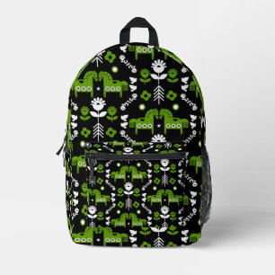 Scandinavian Horse Folk Art Printed Backpack