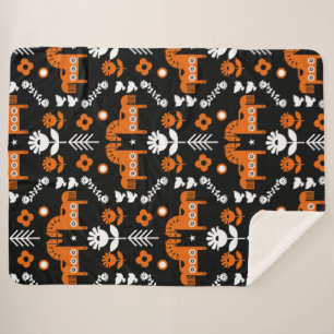 Scandinavian Horse Folk Art Sherpa Blanket