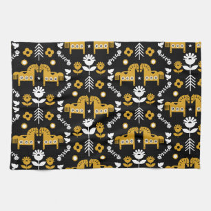 Scandinavian Horse Folk Art Tea Towel