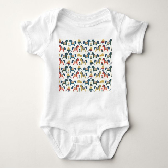 Scandinavian Horses: Colourful Folk Art Baby Bodysuit (Front)