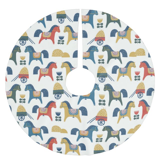 Scandinavian Horses: Colourful Folk Art Brushed Polyester Tree Skirt (Front)