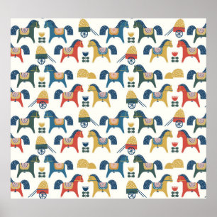 Scandinavian Horses: Colourful Folk Art Poster