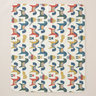 Scandinavian Horses: Colourful Folk Art Sherpa Blanket