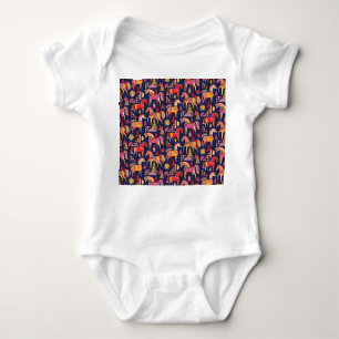Scandinavian Horses: Decorative Seamless Design Baby Bodysuit