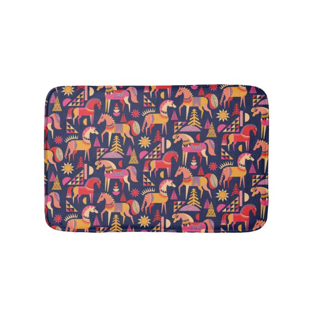 Scandinavian Horses: Decorative Seamless Design Bath Mat (Front)