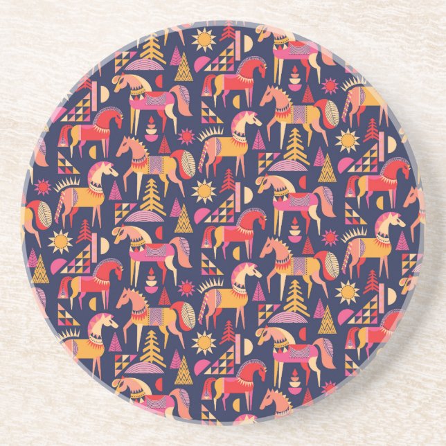 Scandinavian Horses: Decorative Seamless Design Coaster (Front)