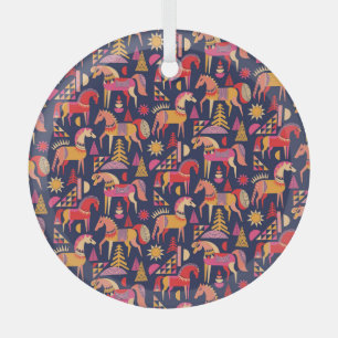 Scandinavian Horses: Decorative Seamless Design Glass Tree Decoration