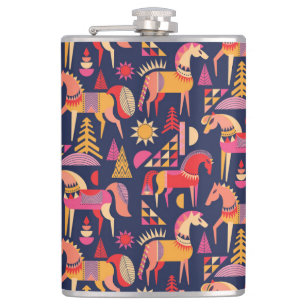 Scandinavian Horses: Decorative Seamless Design Hip Flask