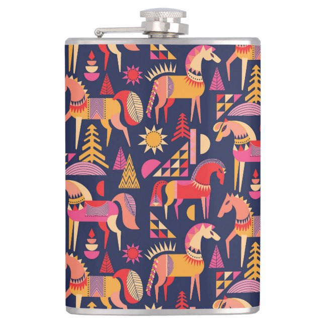 Scandinavian Horses: Decorative Seamless Design Hip Flask (Front)