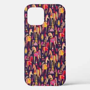 Scandinavian Horses: Decorative Seamless Design iPhone 12 Case