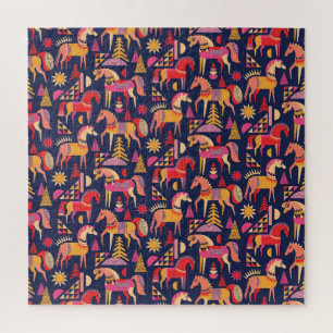 Scandinavian Horses: Decorative Seamless Design Jigsaw Puzzle