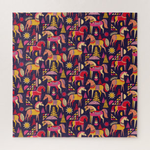 Scandinavian Horses: Decorative Seamless Design Jigsaw Puzzle