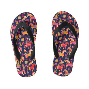 Scandinavian Horses: Decorative Seamless Design Kid's Thongs