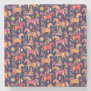 Scandinavian Horses: Decorative Seamless Design Stone Coaster