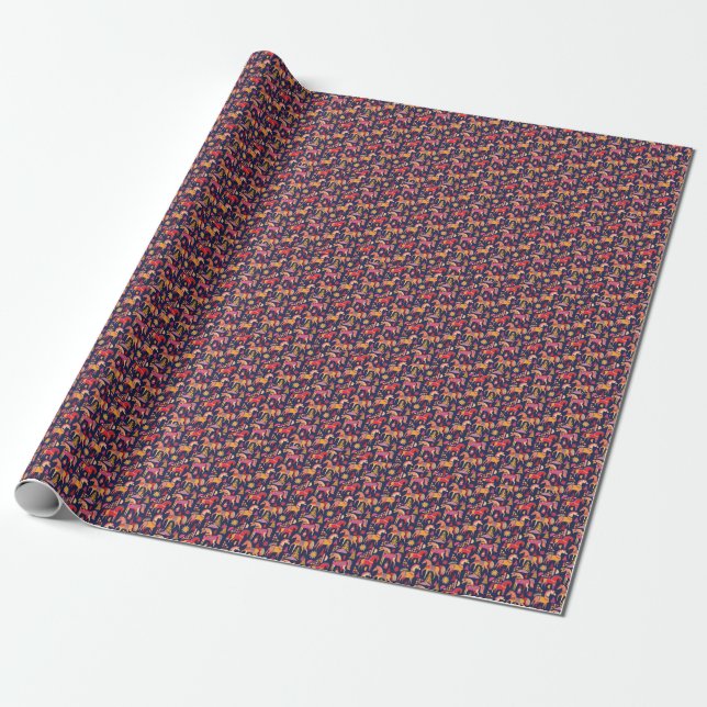 Scandinavian Horses: Decorative Seamless Design Wrapping Paper (Unrolled)