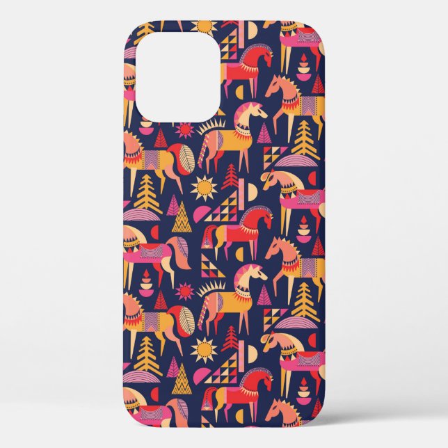 Scandinavian horses pattern seamless design. Decor Case-Mate iPhone Case (Back)