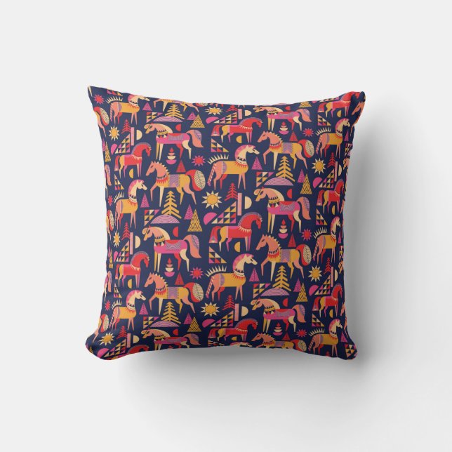 Scandinavian horses pattern seamless design. Decor Cushion (Front)