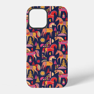 Scandinavian horses pattern seamless design. Decor iPhone 12 Case