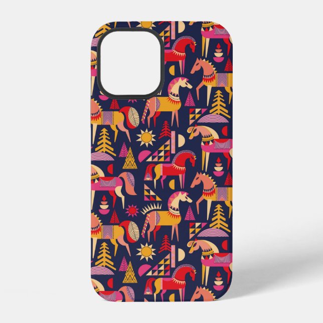 Scandinavian horses pattern seamless design. Decor iPhone Case (Back)