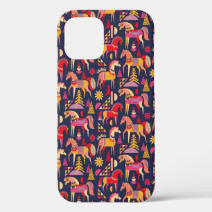 Scandinavian horses pattern seamless design. Decor iPhone 12 Case