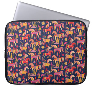 Scandinavian horses pattern seamless design. Decor Laptop Sleeve