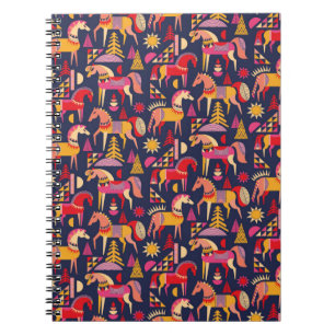 Scandinavian horses pattern seamless design. Decor Notebook