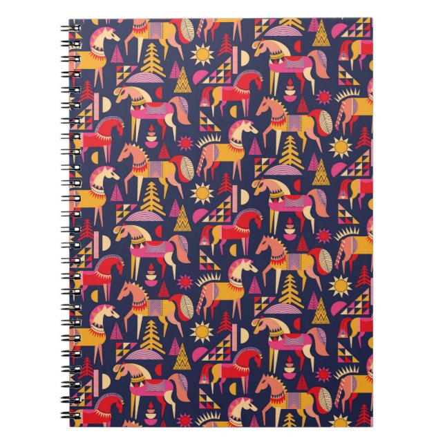 Scandinavian horses pattern seamless design. Decor Notebook (Front)