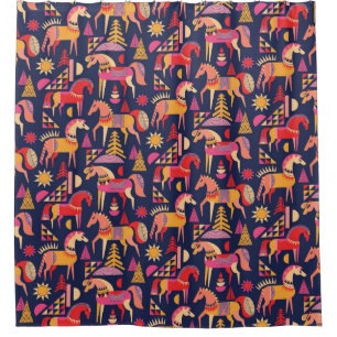 Scandinavian horses pattern seamless design. Decor Shower Curtain