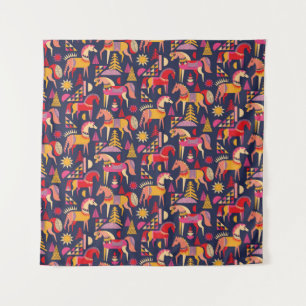 Scandinavian horses pattern seamless design. Decor Tapestry