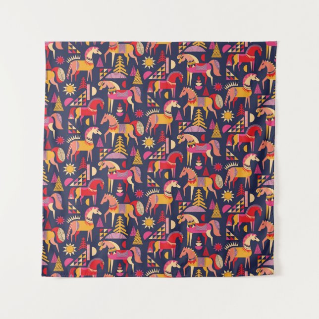 Scandinavian horses pattern seamless design. Decor Tapestry (Front)