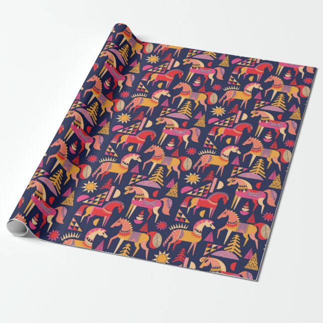 Scandinavian horses pattern seamless design. Decor Wrapping Paper (Unrolled)