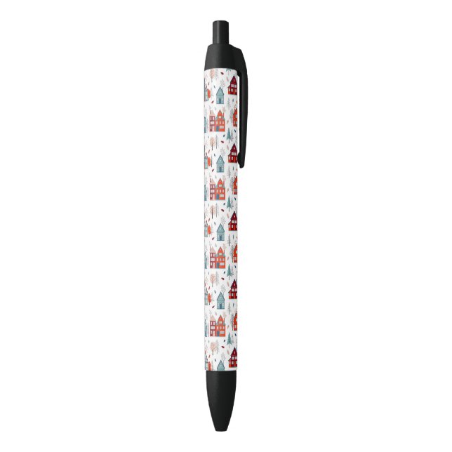 Scandinavian House Folk Art Pattern Black Ink Pen (Bottom (Vertical))