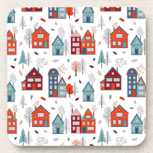 Scandinavian House Folk Art Pattern Coaster
