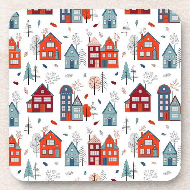 Scandinavian House Folk Art Pattern Coaster (Front)