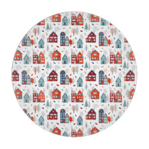 Scandinavian House Folk Art Pattern Cutting Board