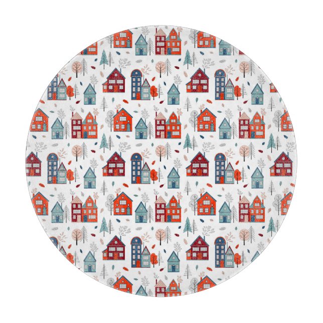 Scandinavian House Folk Art Pattern Cutting Board (Front)