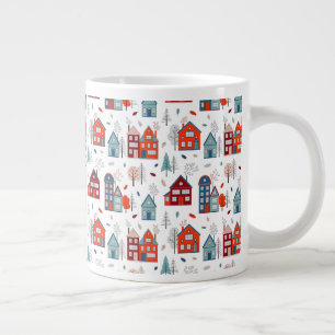 Scandinavian House Folk Art Pattern Large Coffee Mug