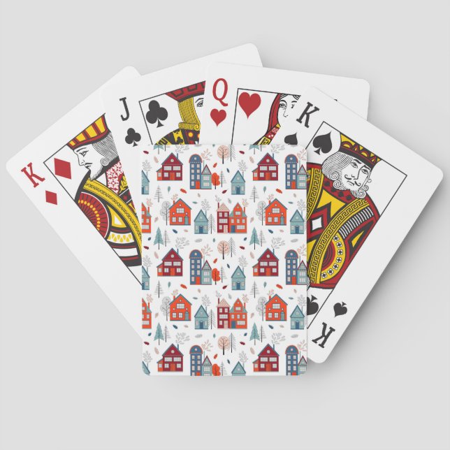 Scandinavian House Folk Art Pattern Playing Cards (Back)