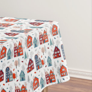 Scandinavian House Folk Art Pattern Tablecloth