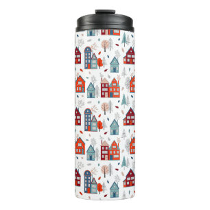 Scandinavian House Folk Art Pattern Thermal Tumbler
