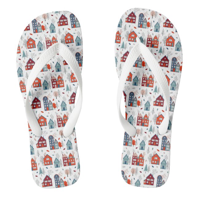 Scandinavian House Folk Art Pattern Thongs (Footbed)