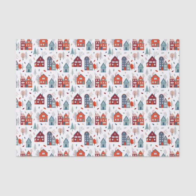 Scandinavian House Folk Art Pattern Tissue Paper (Front)