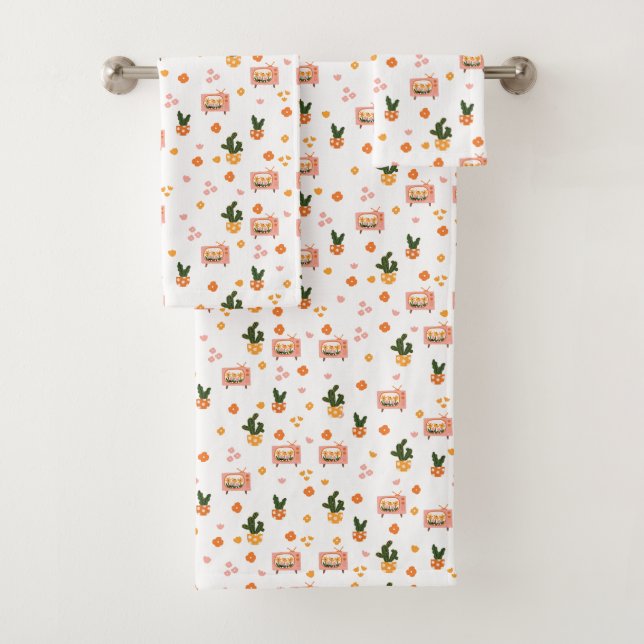 Scandinavian House TV Seamless Pattern Bath Towel Set (Insitu)