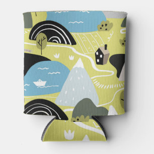 Scandinavian houses, trees, mountains pattern. can cooler