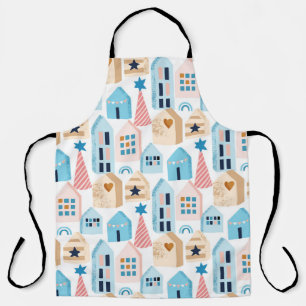 Scandinavian houses, winter mood pattern. apron