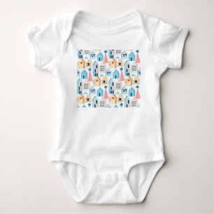 Scandinavian houses, winter mood pattern. baby bodysuit