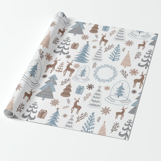 Scandinavian Ice Blue Christmas Wrapping Paper (Unrolled)