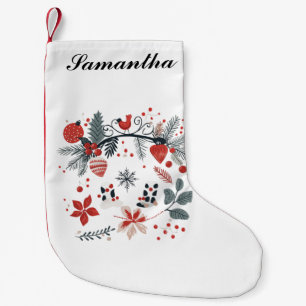 Scandinavian inspired Floral and Bird Small Christmas Stocking